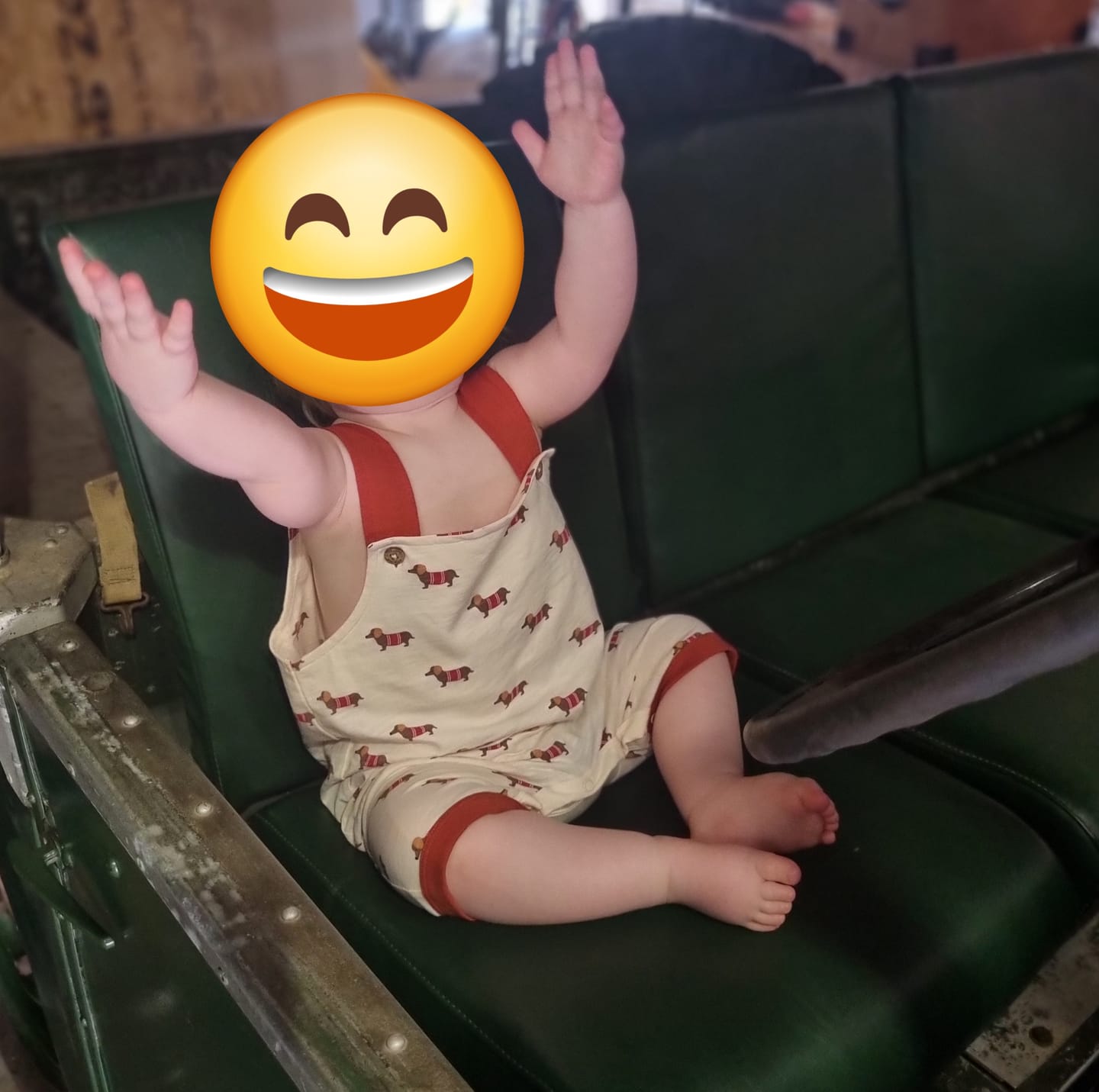 Customer photo review of Cream Sausage Dogs Storytime Dungaree Shorts
