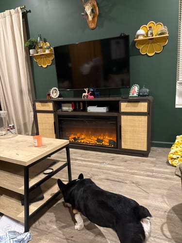 Customer photo review of Bower 68" Mid-Century Modern Rattan Door Fireplace TV Stand