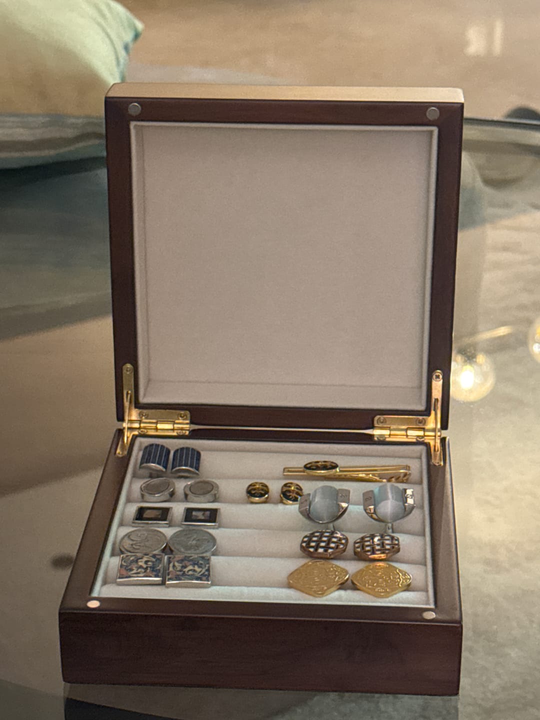 Customer photo review of Cufflink Storage Box - Teak Wood