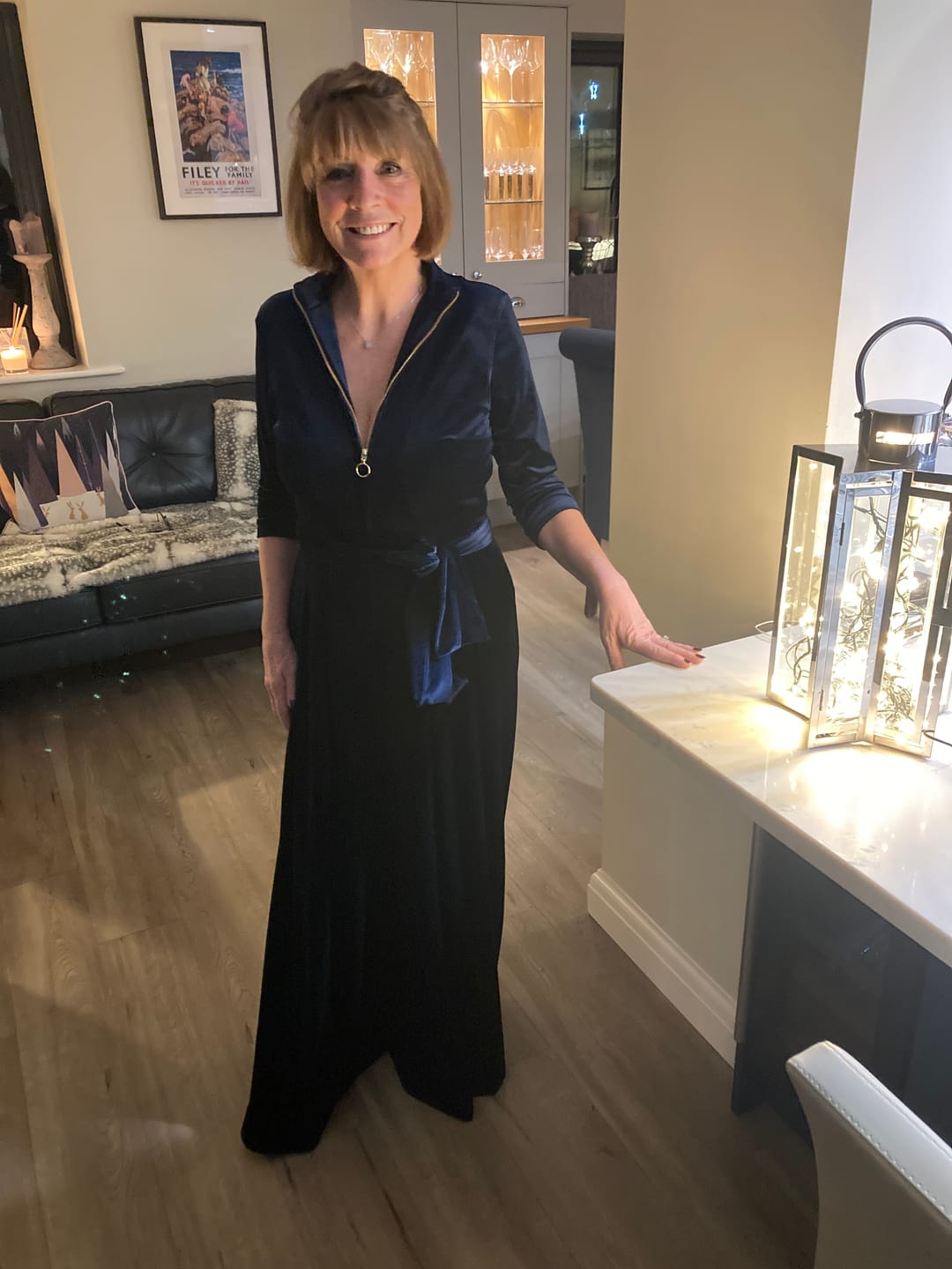 Customer photo review of 'Hampstead' Velvet Luxe Zip Jumpsuit in Navy - Despatches wc 15th Dec