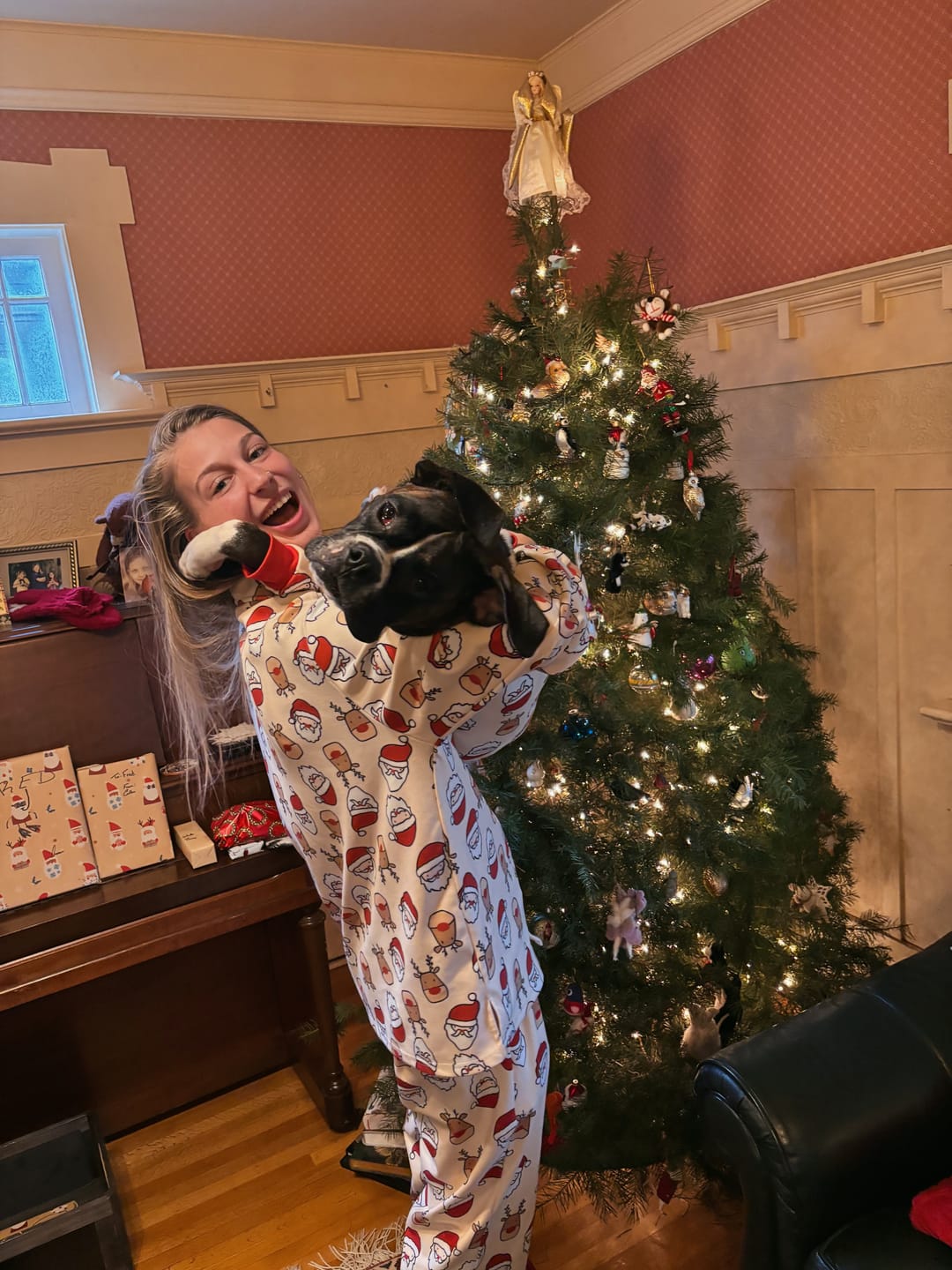 Customer photo review of Christmas Pajama Pants -  Santa and Rudolph