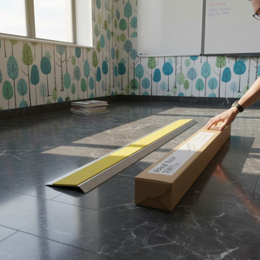 Customer photo review of Rake Back Single Channel Aluminium Stair Nosing Ramp Back Profile 2.44m Length Slip-Resistant PVC Inserts For Vinyl, LVT, Wood Flooring