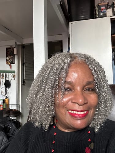 Customer photo review of Luvwin 5x5 Closure Salt & Pepper Burmese Curly Glueless Wig 100% Human Hair