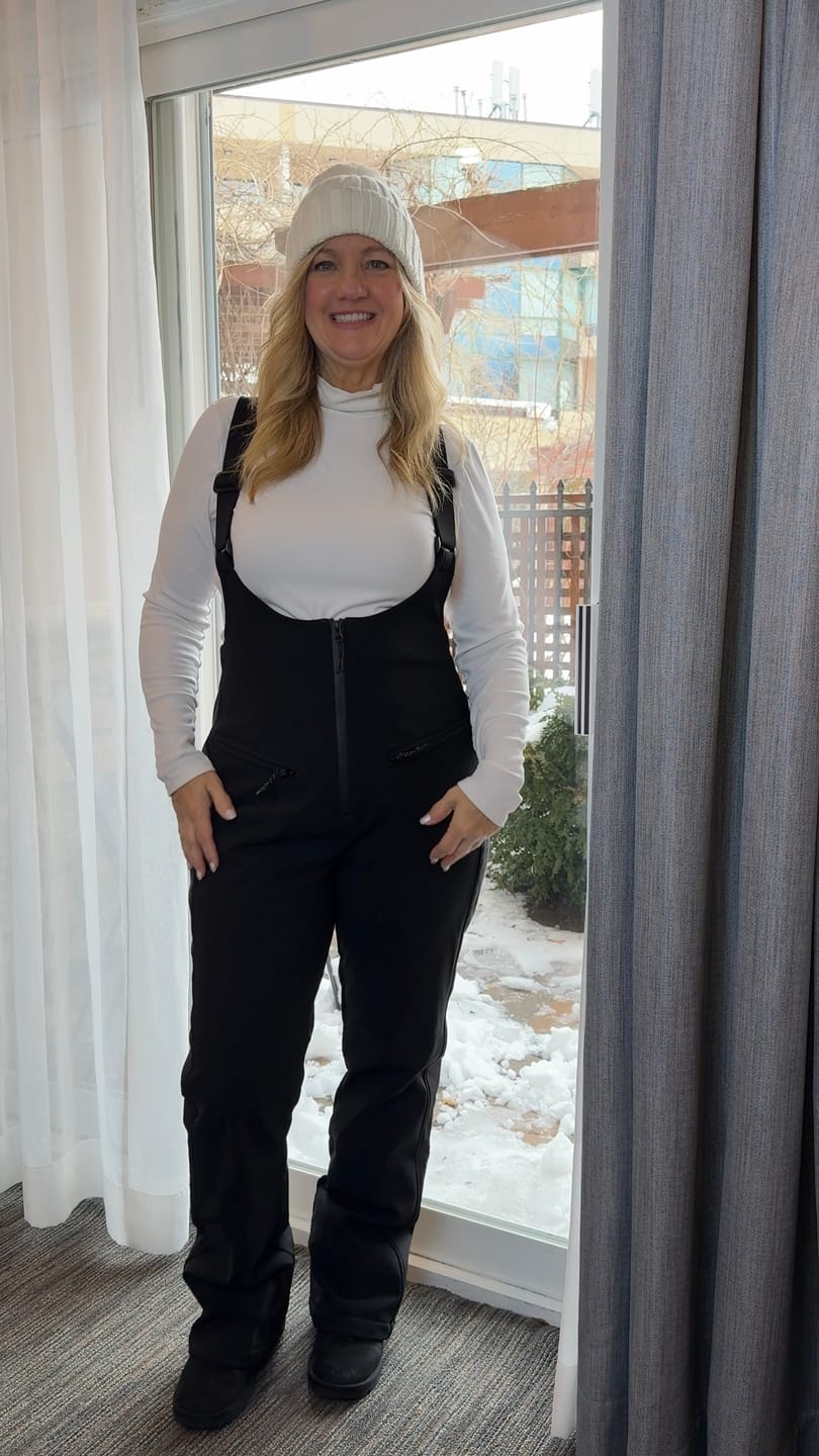 Customer photo review of Women's Black Slim Fit Fully-Sealed Ski Bibs