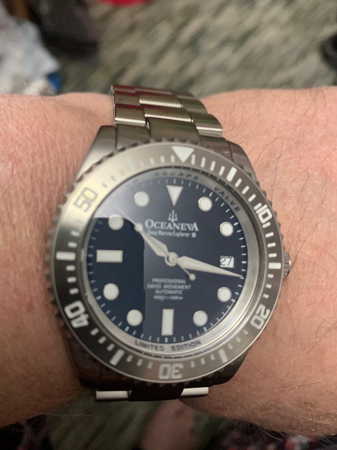 Customer photo review of Oceaneva Men's Deep Marine Explorer III 3000M Pro Diver Watch Black Dial  Stainless