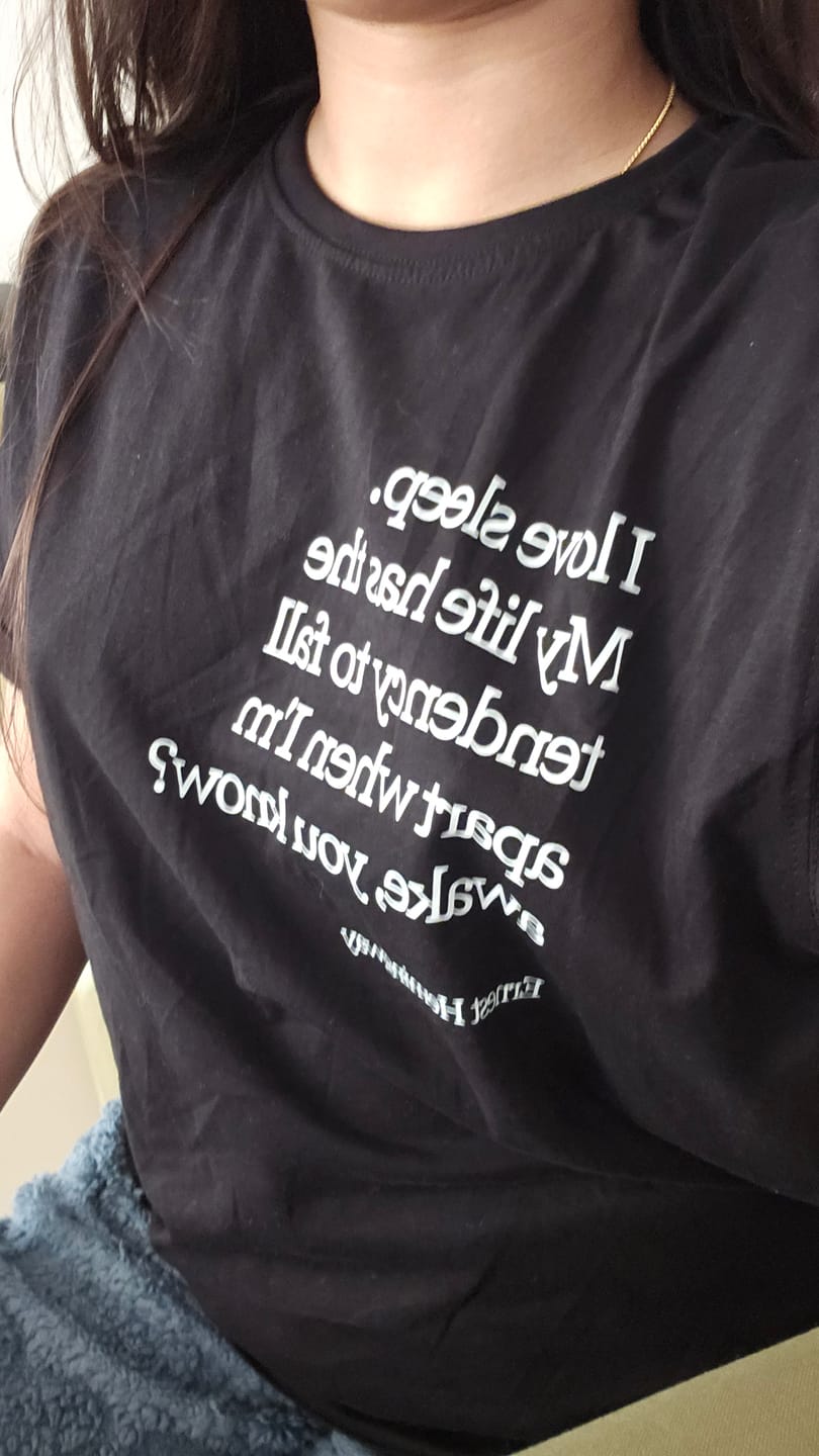Customer photo review of I Love Sleep: Literature Tee