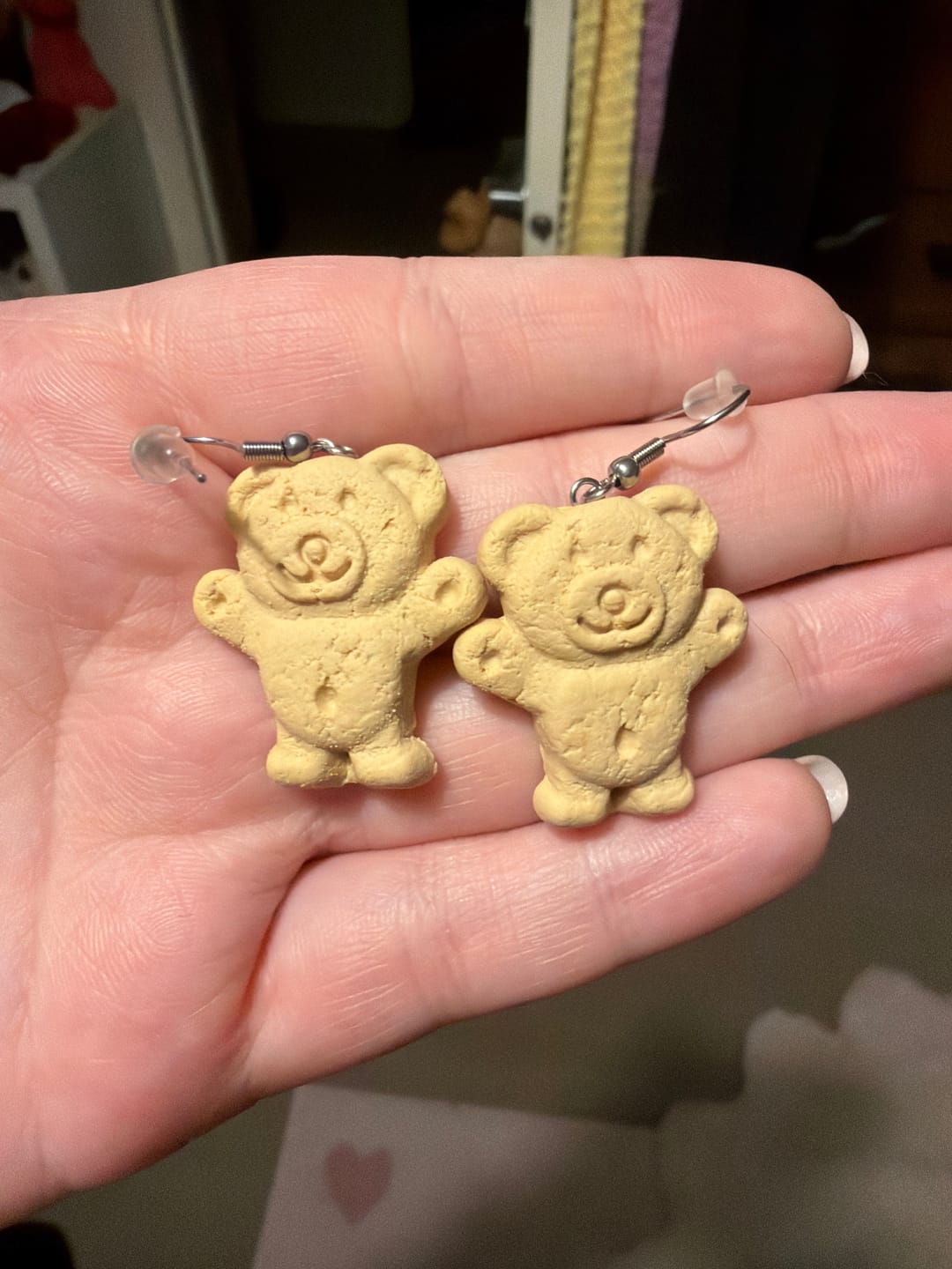 Customer photo review of 'Honey' fake tiny teddy earring set