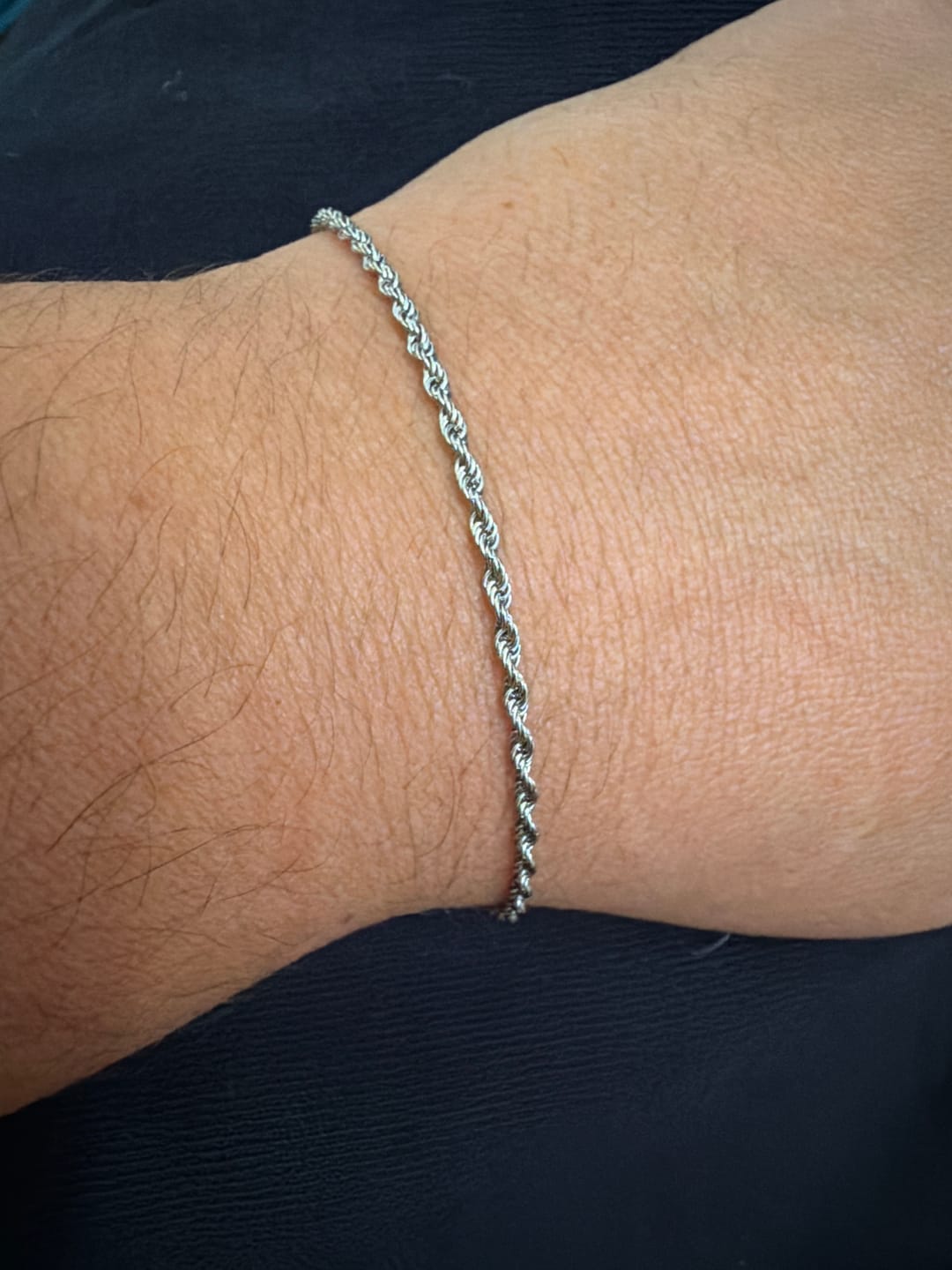 Customer photo review of Solid Sterling Silver Rope Chain Bracelet
