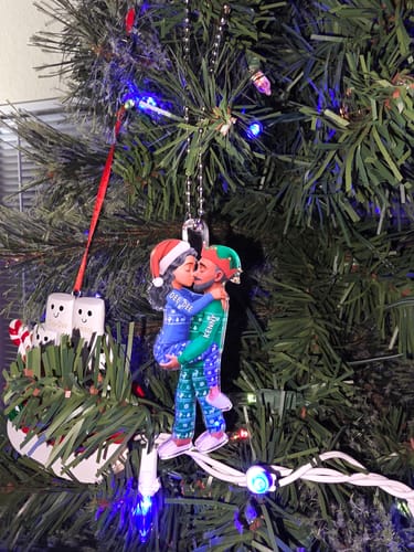 Customer photo review of Personalized Pajama Couple Acrylic Ornament With Name & Design on Matching Sweater Best Christmas Surprise For Couple