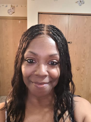 Customer photo review of Michelle -  Salon-Style Braided Wig Bora Bora Human Hair Body Wave Pre Bleached Swiss HD Full Lace Boho Box Braids