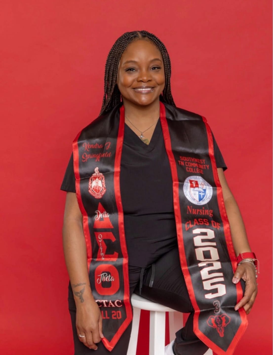 Customer photo review of Personalized Delta Sigma Theta Black Graduation Stole School And Org Style