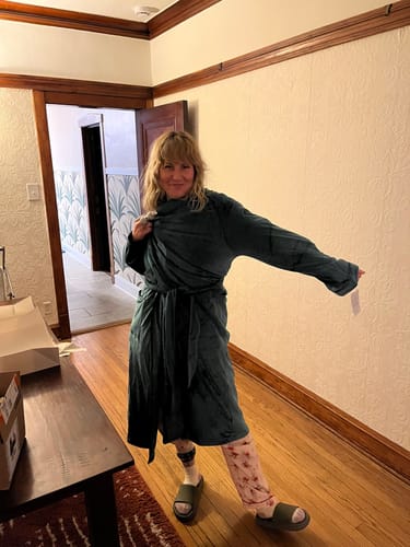 Customer photo review of Lux Velour Long Wrap Robe