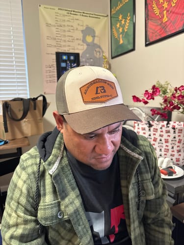 Customer photo review of Custom Leather Patch Hats Richardson 115 Laser Engraved