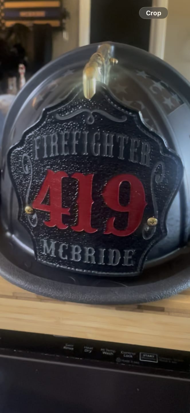 Customer photo review of Bare Bones Leather Firefighter Helmet Shield