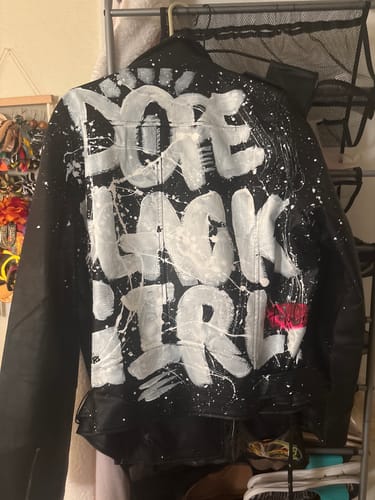 Customer photo review of DOPE BLK GIRL Affirmation Moto Jacket - Black & White