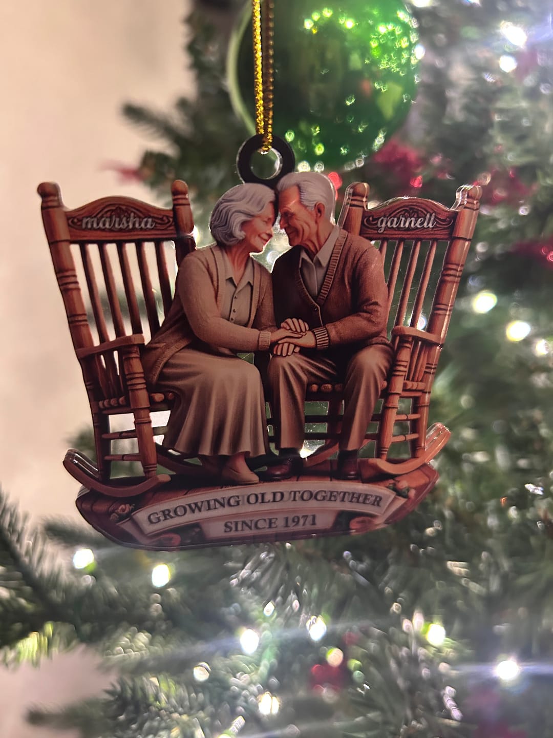 Customer photo review of Old Couple Sitting On Rocking Chairs Together Personalized Christmas Acrylic Ornament