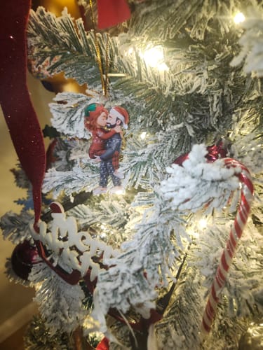 Customer photo review of Personalized Pajama Couple Acrylic Ornament With Name & Design on Matching Sweater Best Christmas Surprise For Couple