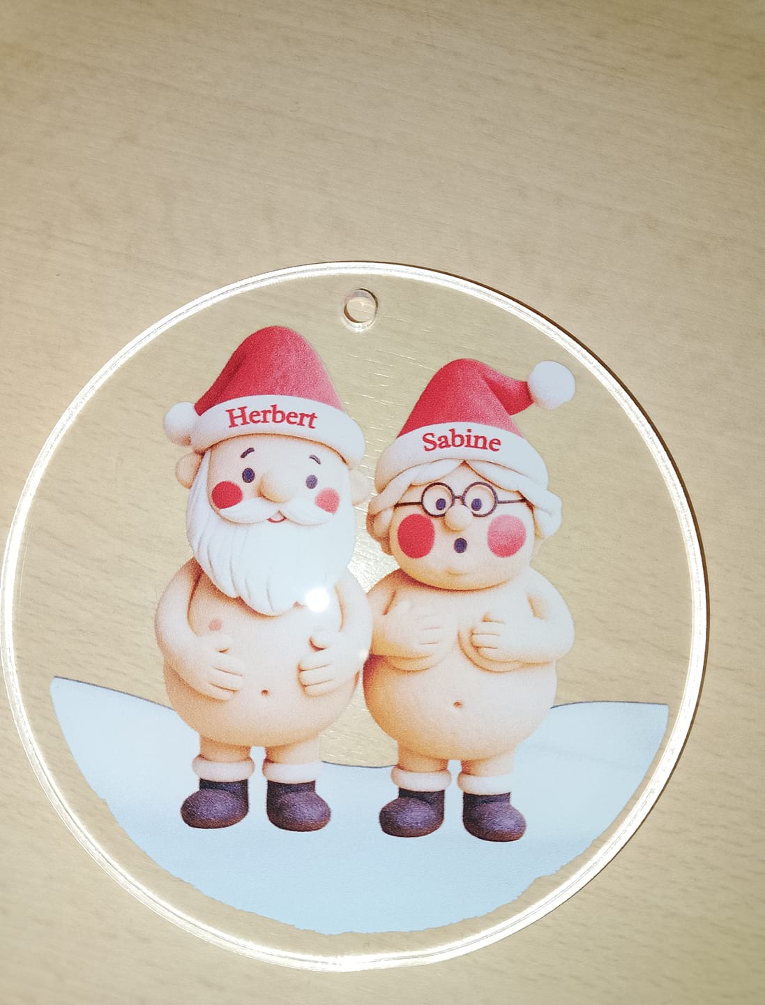 Customer photo review of Lustiges Paar Weihnachten mit Namen und Text - Personalisierter Baumschmuck