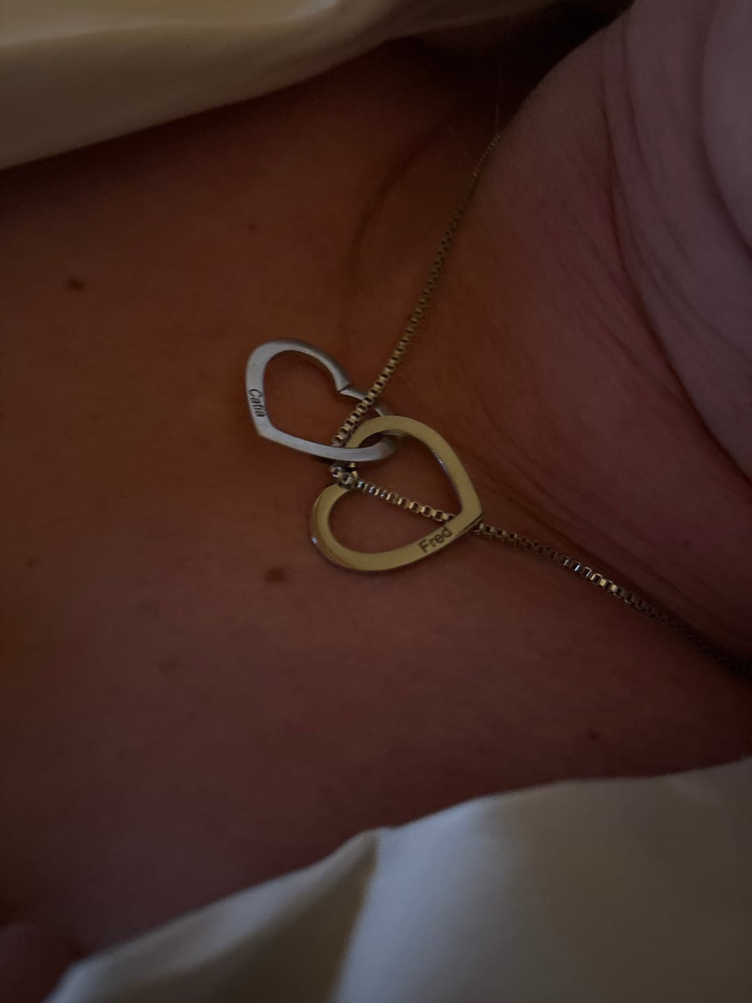 Customer photo review of Personalized Interlocking Double Heart Bracelet