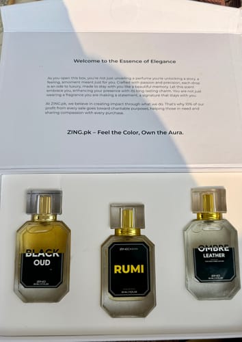 Customer's OUD Supreme BUNDLE showing three fragrance bottles in an open white box.