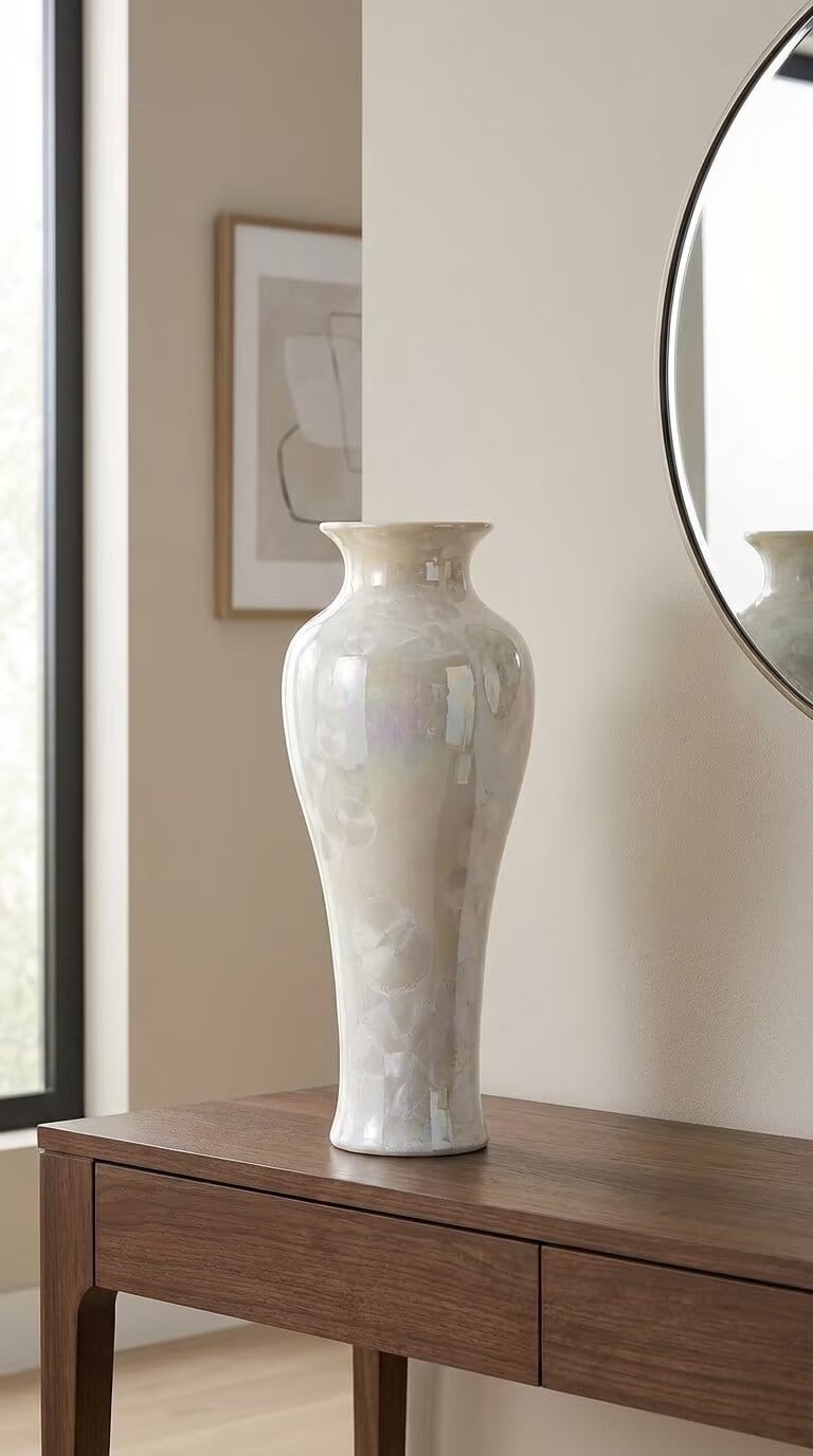 Customer photo review of Story&Suns Crystalline Glaze Ceramic Fishtail Flower Vase – Functional & Decorative, Handmade with Mother-of-Pearl Finish | Display Solo or in Sets