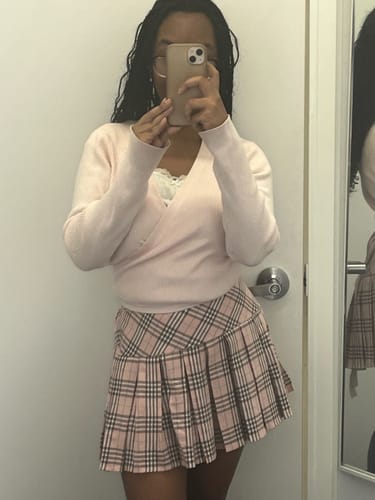 Customer photo review of Girly Plaid Pleated High Rise Skirt (Pink)