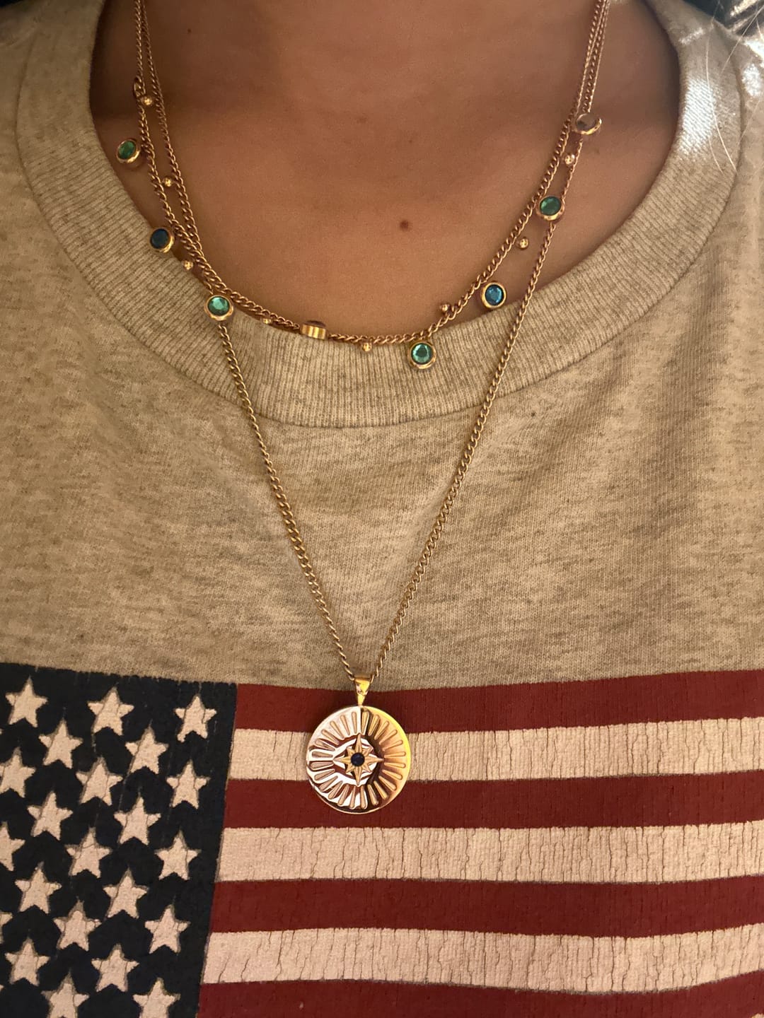 Customer photo review of Iris Green Gold Waterfall Droplet Huggie Earrings