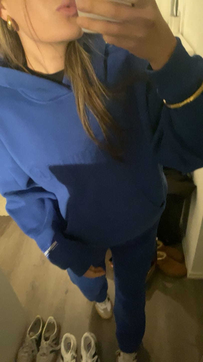 Customer photo review of EMBOSSED STRAIGHT LEG SWEATPANTS ROYAL BLUE