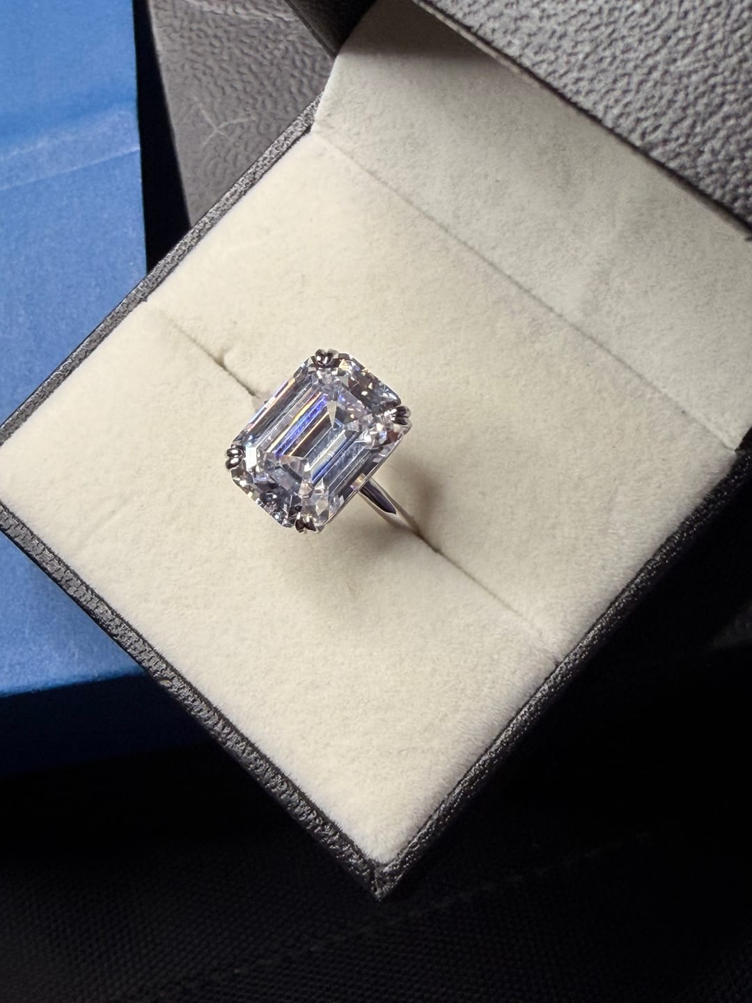 Customer photo review of S925 5.0/11.5 Ct Emerald Cut Engagement Ring In Sterling Silver Classic Everyday Wearable Ring