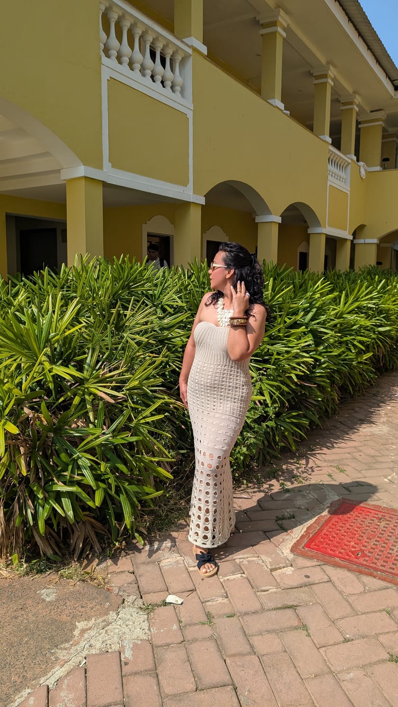 Customer photo review of Marbella Soft Knit Crochet Dress