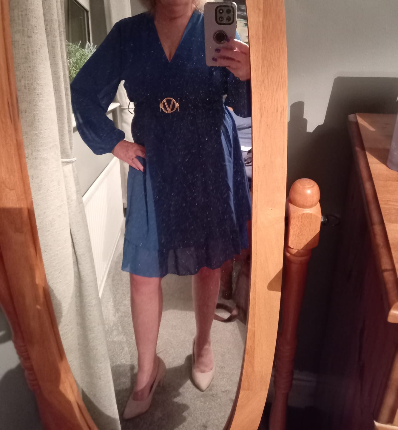 Customer photo review of Marlowe Royal Blue Wrap Mini Dress