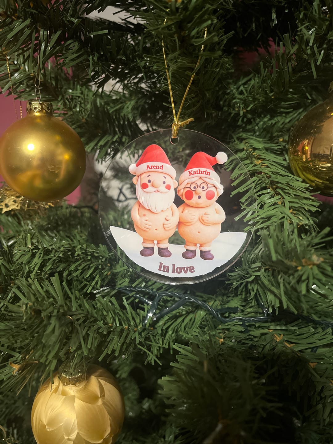 Customer photo review of Lustiges Paar Weihnachten mit Namen und Text - Personalisierter Baumschmuck