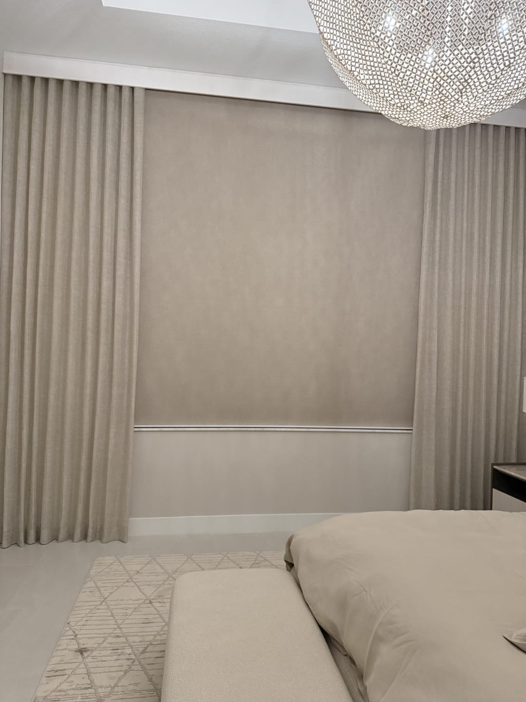 Customer photo review of SmartWings Motorized Light Filtering Roller Shades 50% Blackout PVC Free Sunscreen