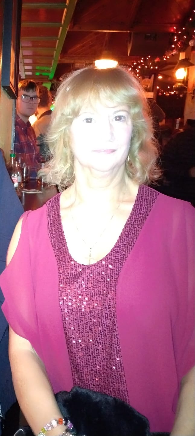 Customer photo review of Tricia Wine Sequin Detail Top