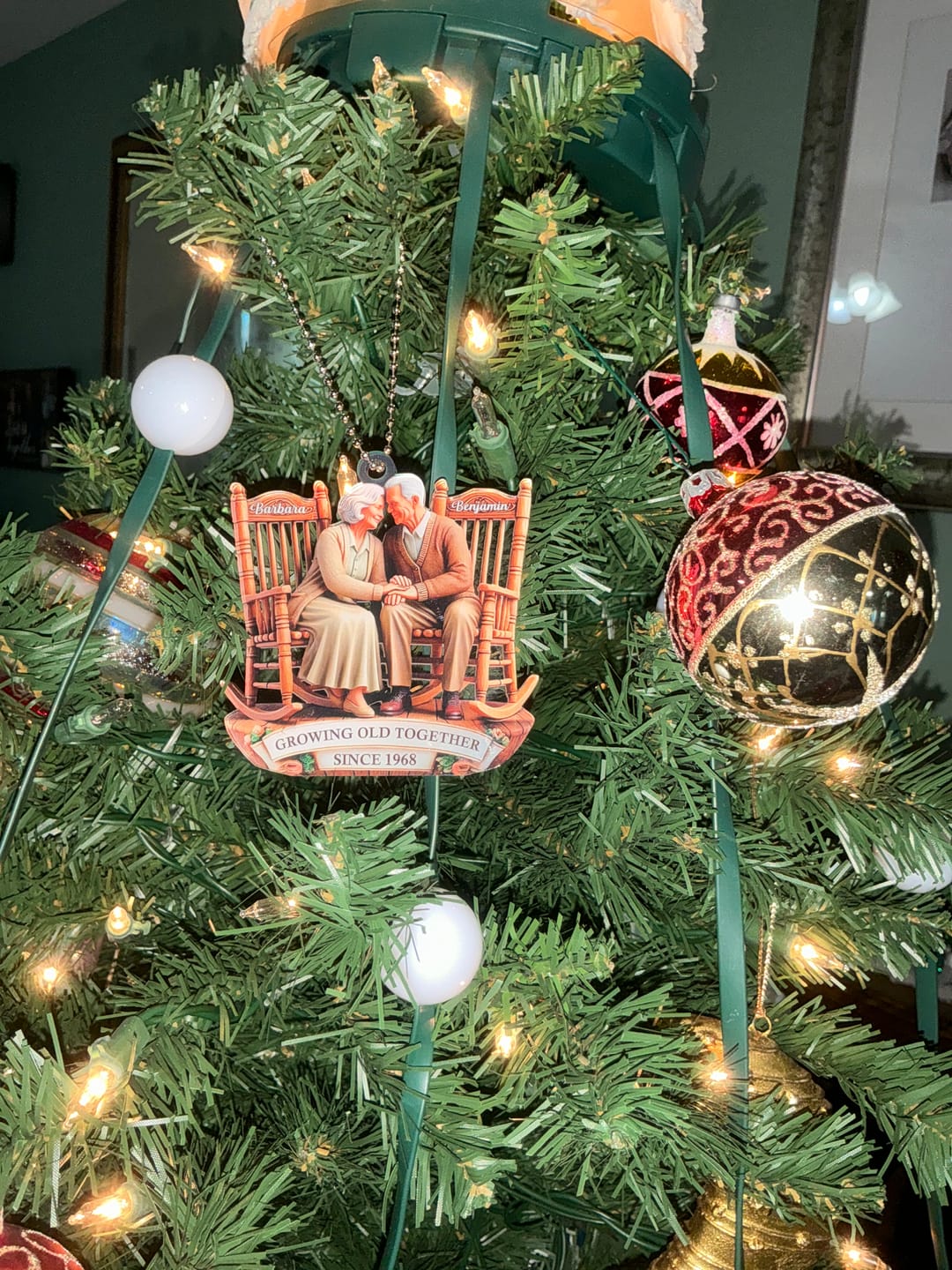 Customer photo review of Old Couple Sitting On Rocking Chairs Together Personalized Christmas Acrylic Ornament