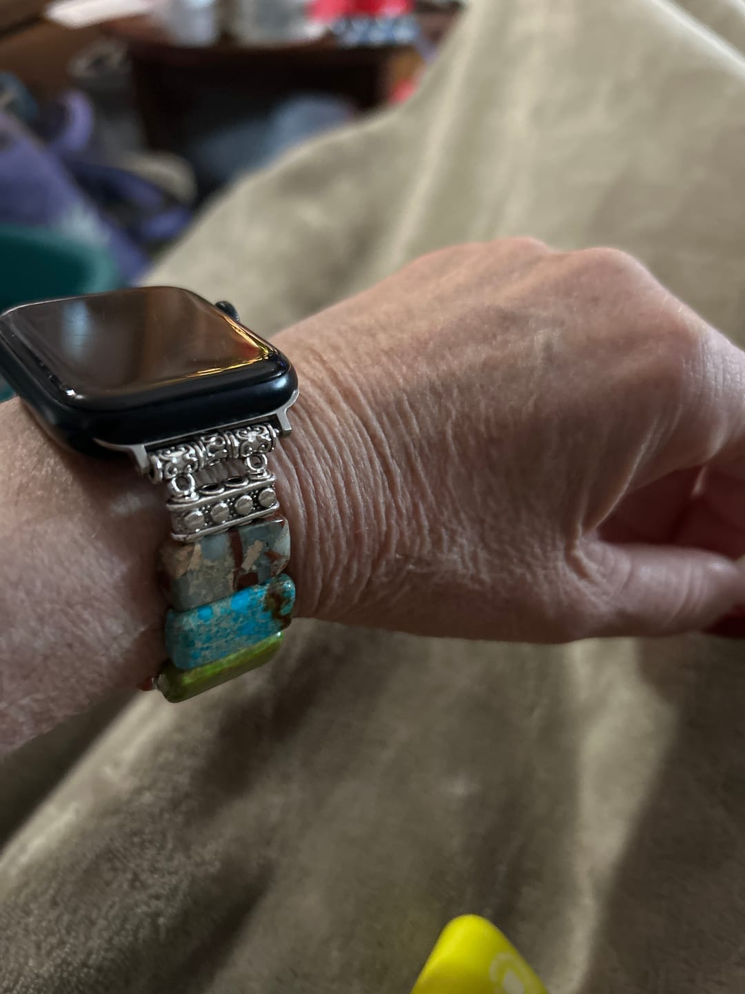 Customer photo review of Whimsical Howlite Stretch Apple Watch Strap