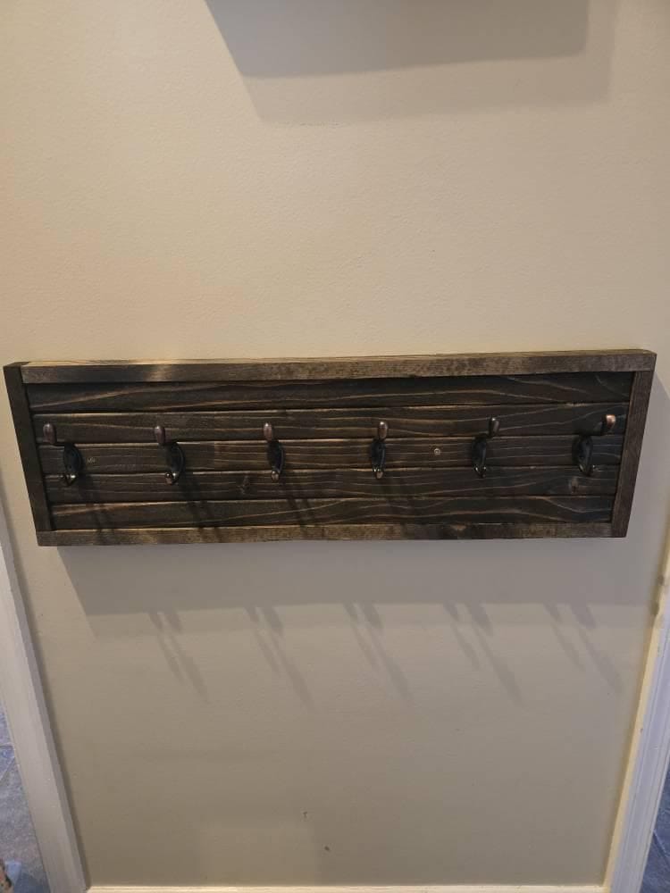 Customer photo review of Rustic Farmhouse Style Wooden Coat Rack - Weathered White
