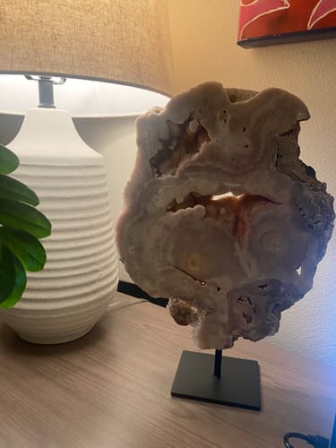 Customer photo review of Polished Pink Amethyst Slice on a Stand, 10.1 lbs & 16.1" Tall #5743-0090