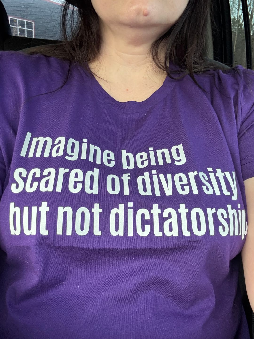 Customer photo review of Imagine Being Scared of Diversity But Not Dictatorship Unisex Tee