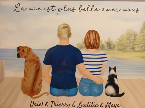 Customer photo review of Affiche Personnalisée - Couple & Animaux Chat Chien et Lapin