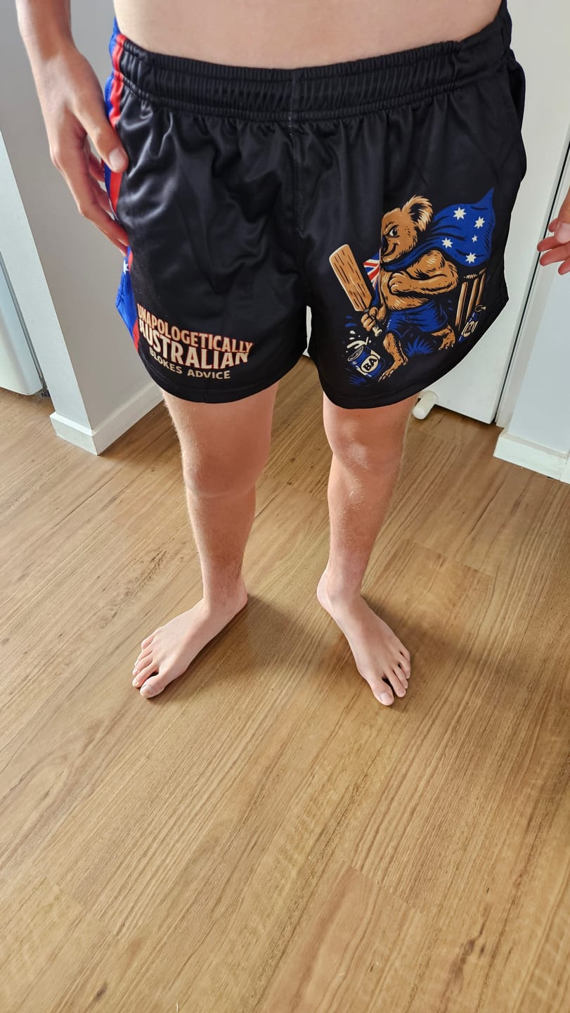 Customer photo review of Aussie As Footy Shorts