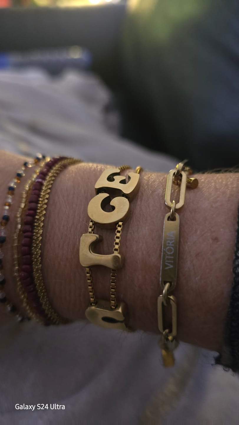Customer photo review of Bubble Letter Bracelet