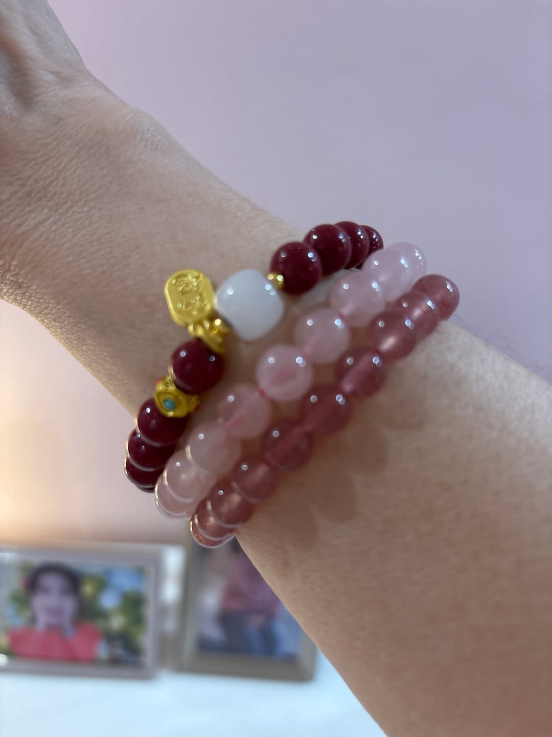 Customer photo review of 8mm Red Cinnabar & White Hetian Jade Bracelet for Women – Adjustable Prosperity & Blessing Jewelry Gift