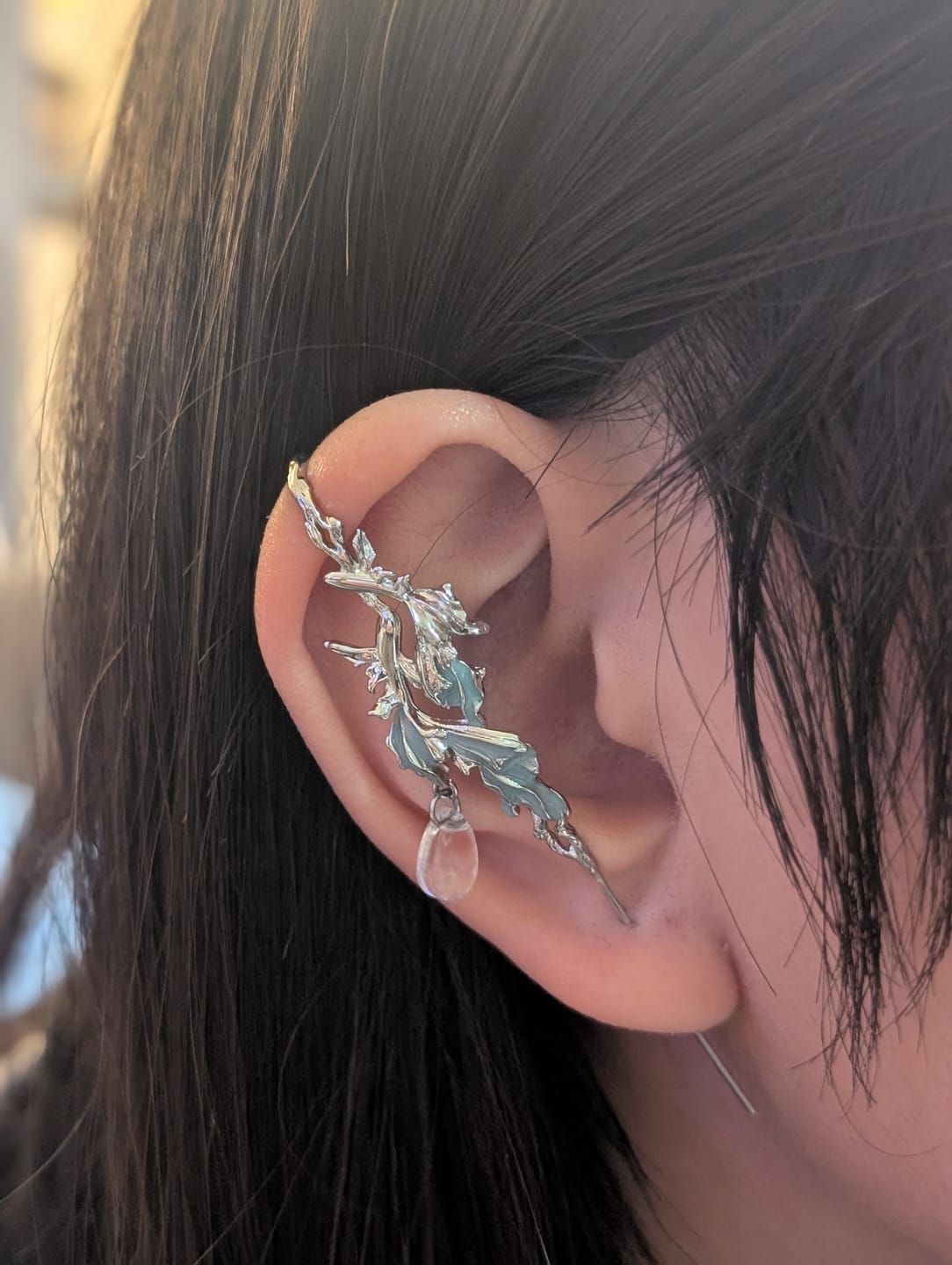 Customer photo review of "The Sea" Platinum Plated Whimsical Goldfish Teardrop Dangle Needle Piercing Earring