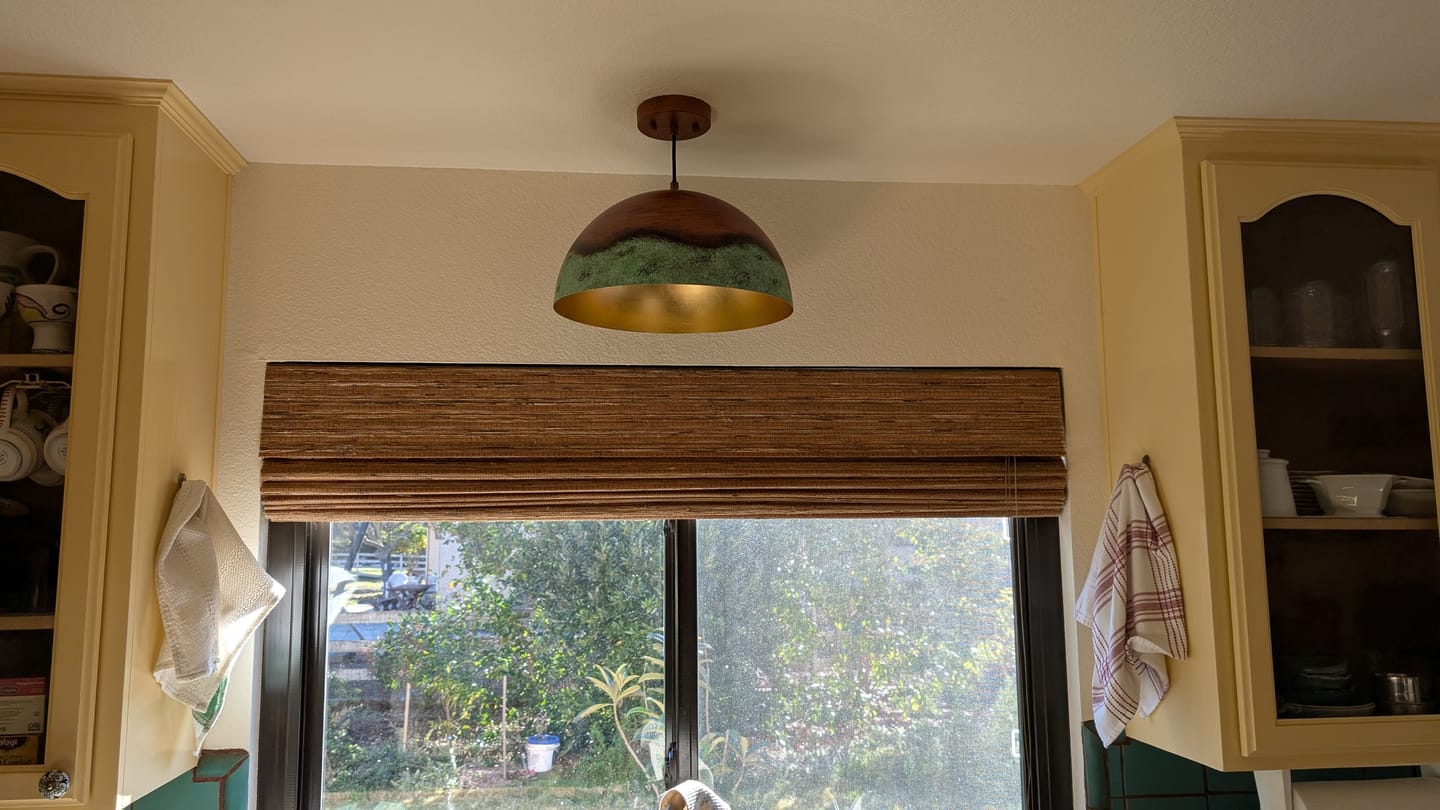 Customer photo review of Oversized Industrial Copper Patina Metal Dome Pendant Light