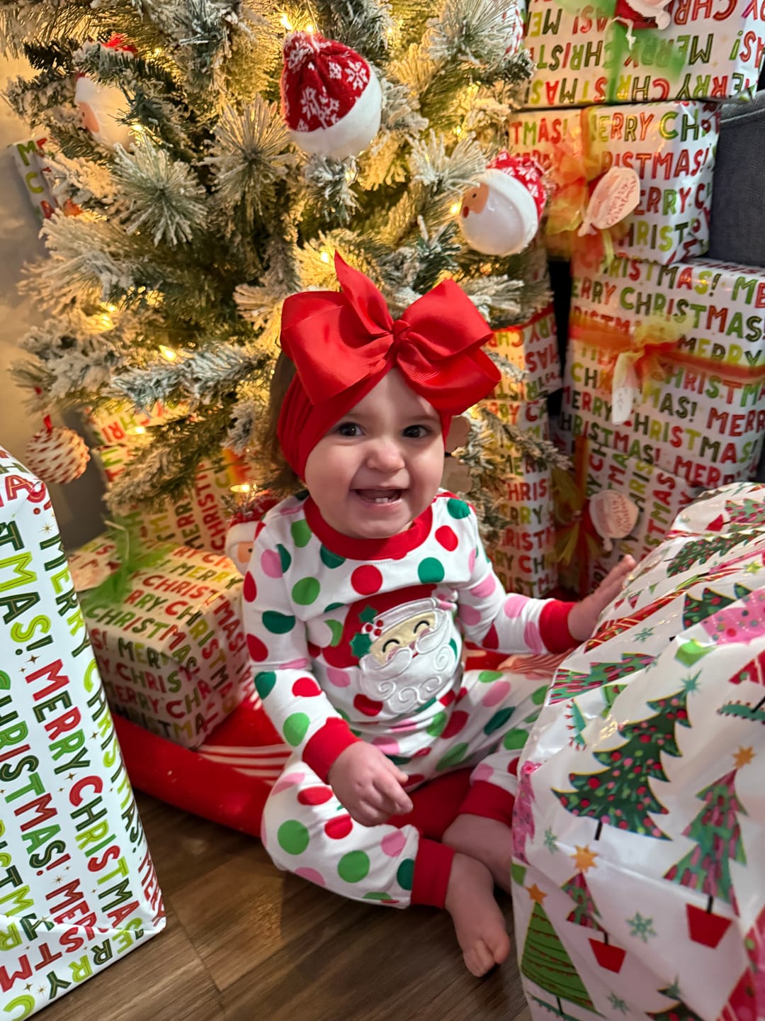 Customer photo review of Happy Santa Multi Polka Dot Pajamas