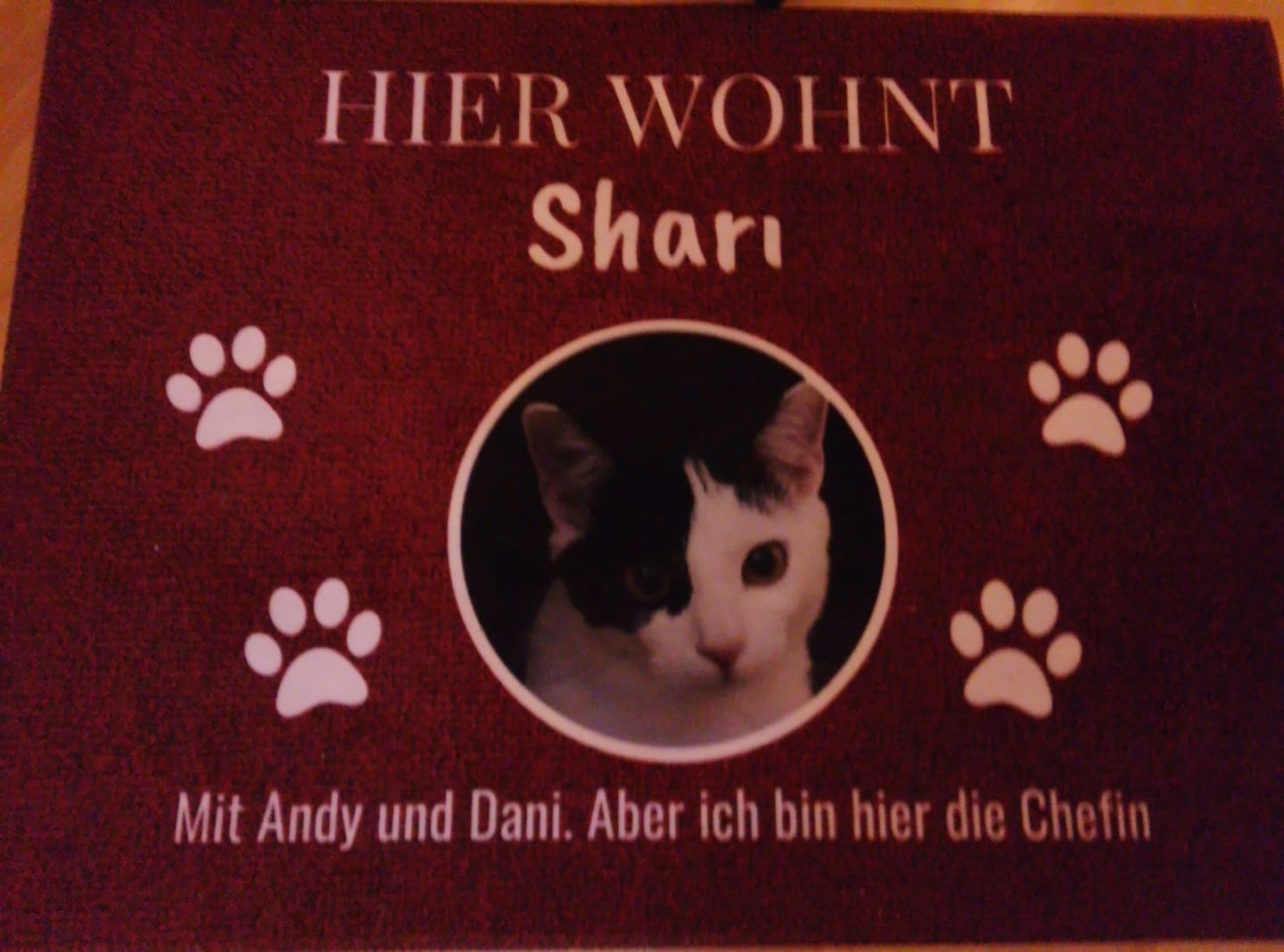 Customer photo review of Hier wohnt - Individuelle Haustier Fußmatte