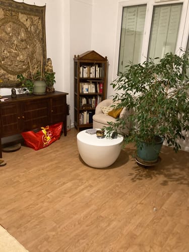 Customer photo review of HALMSTAD - Fauteuil de salon pivotant et pouf en tissu beige