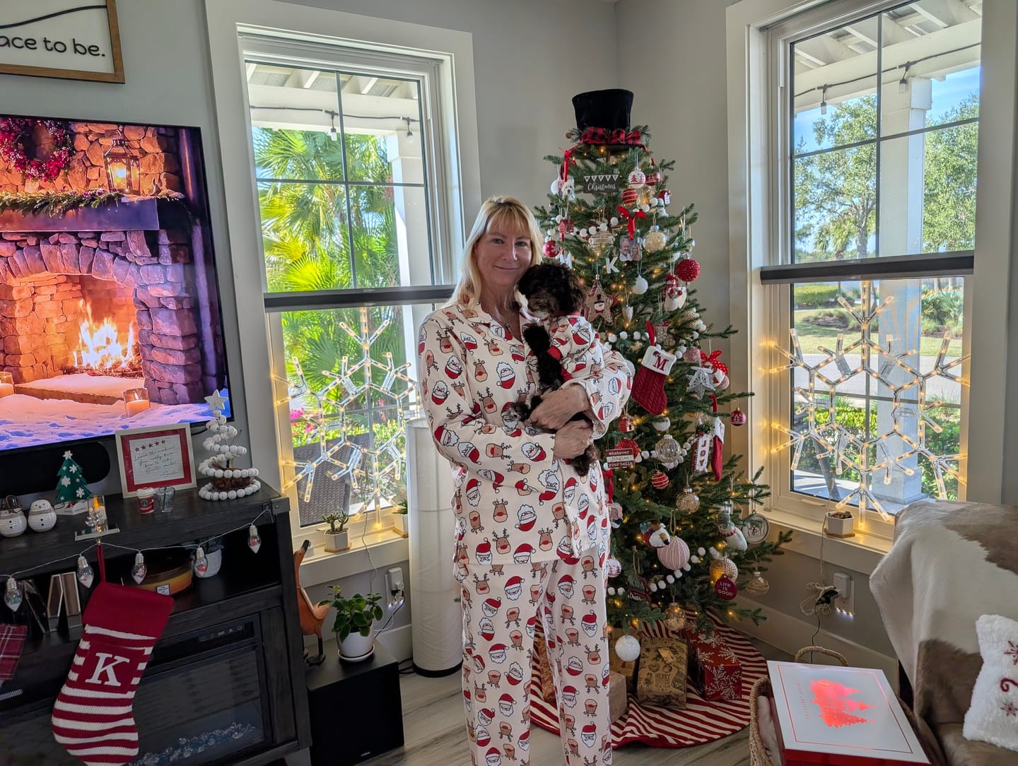 Customer photo review of Christmas Pajama Pants -  Santa and Rudolph