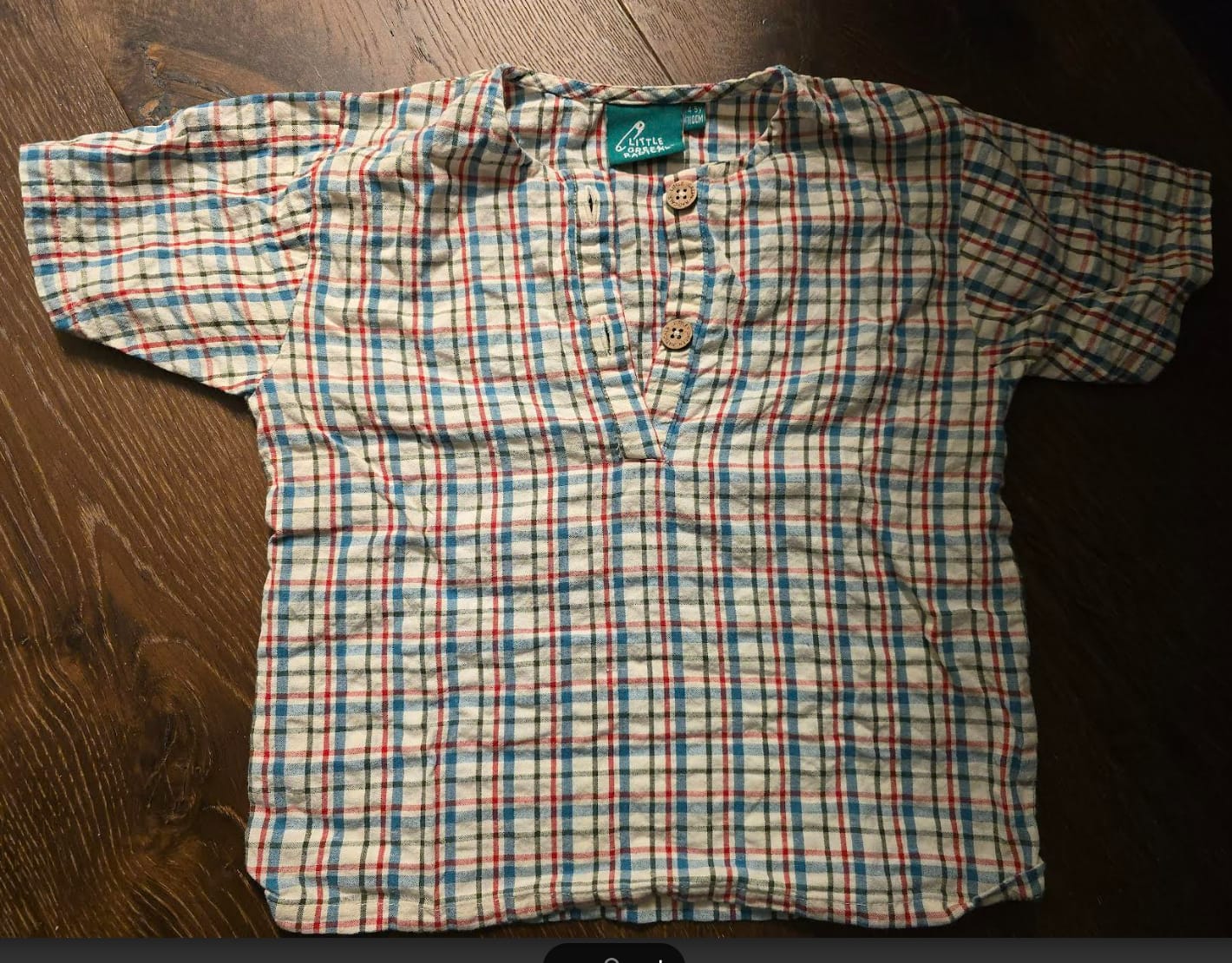 Customer photo review of Checked Seersucker Loose Short Sleeve Henley Top